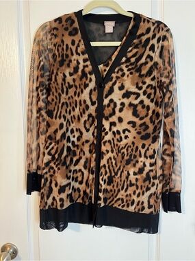 Chico's Black Sheer Leopard-Pattern Cardigan and Tank Set